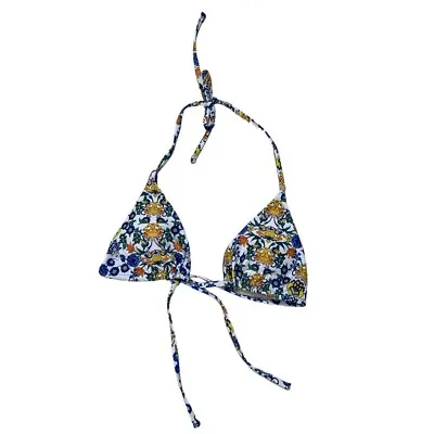 ZAFUL Tie Side Ethnic Style Floral String Triangle Bikini Top Swimwear - Blue S • $18.60