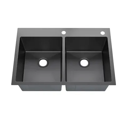Sinber Drop-in Kitchen Sink 33  X 22  18Gauge Stainless Steel Double Bowl Black • $299
