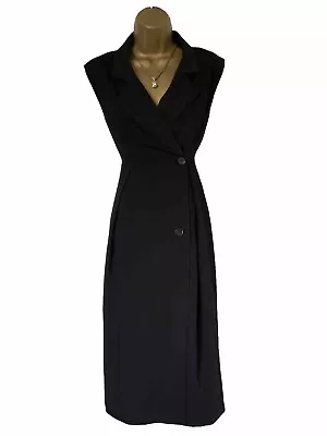 Karen Millen UK 10 Black Tailored Tuxedo Blazer Wrap Midi Dress Petite • £109.99
