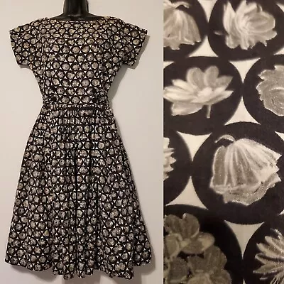 Vintage 50s Mode O'day California Gray Black Floral Fit N Flare Day Dress SZ M/L • $59