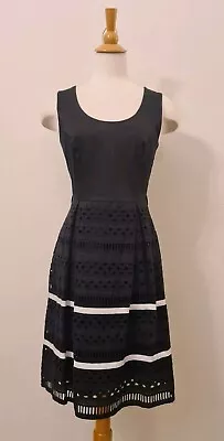 REVIEW Women's Black Fit & Flare Dress Eyenet Skirt Size 10 GUC • $39.95