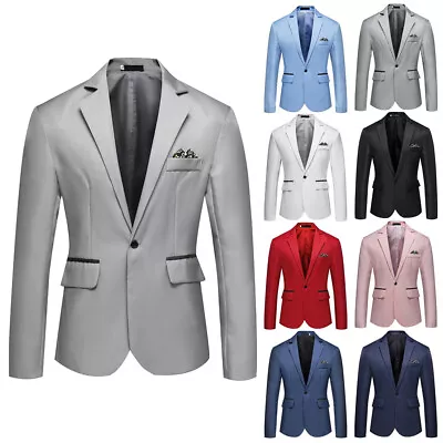 Mens Wedding Party One Button Smart Suit Coat Tops Formal Business Blazer Jacket • £13.95