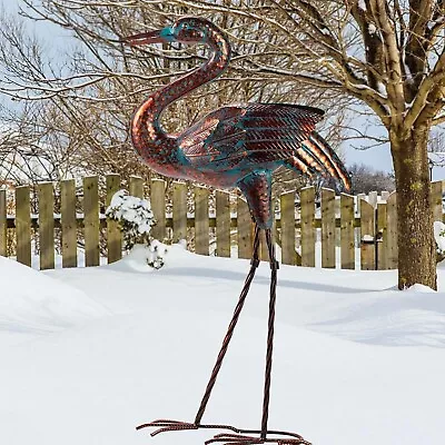 Garden Statues Crane Outdoor Metal Bird Art Lawn Ornaments Patio Backyard Decora • $49.99