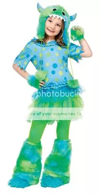 Girls Child Deluxe Blue & Green Polka Dot Monster Miss Furry Costume Outfit • $29.95