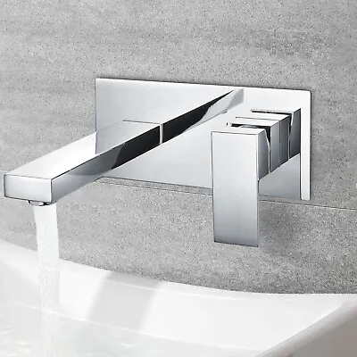 Square Brass Wall Mounted Basin Mixer Tap Bathroom Faucet Chrome | Brayton • £62.99