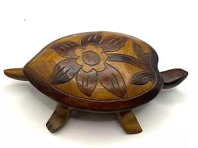 Beautiful Hand Carved Wooden Turtle Trinket Box VTG • $22