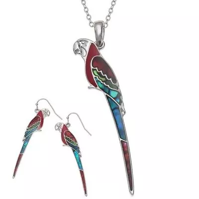 Tide Jewellery Inlaid Red Paua Shell Perched Macaw Pendant And Earring Set • $25.25