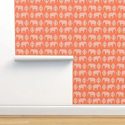 £33.61 • Buy Removable Water-Activated Wallpaper Elephant Orange Aztec Baby Nursery Indian