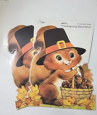 Vintage Thanksgiving Die Cut Squirrel With Basket Of Acorns 2 • $10