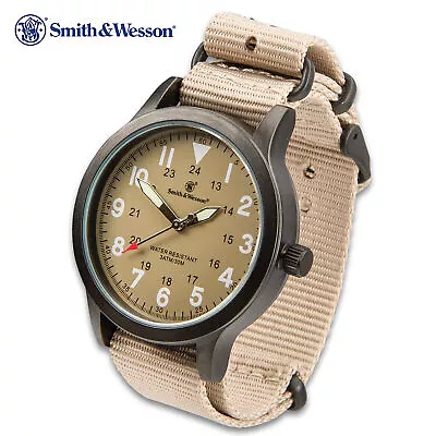 Smith & Wesson Tan Canvas Tactical Military Case 30m Water Resistant Watch • $25.99