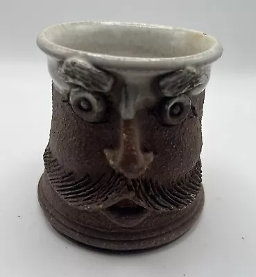 Ugly Face Mustache Art Pottery Coffee Cup Mustache Mug Handmade Stoneware • $8