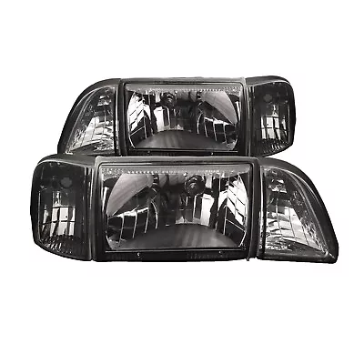 Headlights Ford Mustang 87-93 Halogen 12Pc Set Euro Smoke Lens W Amber Reflector • $199.95