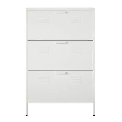 RealRooms Shadwick 3 Door Locker Style Metal Shoe Storage Cabinet White • $224.99