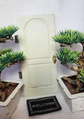 Dollhouse Miniature Solid Wood Front Door & Potted Trees • $16