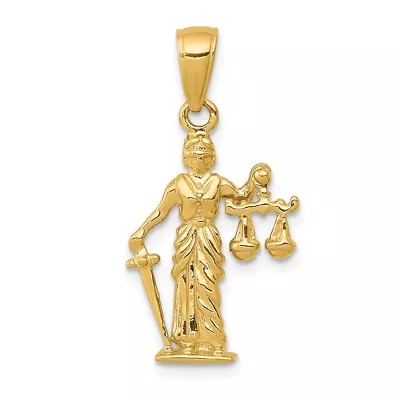 14k Yellow Gold 3-D Lady Of Justice W/Moveable Scales Charm Pendant 0.95 Inch • $234.28