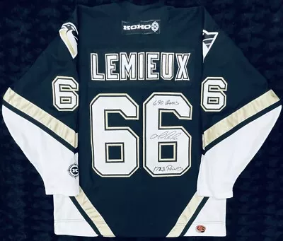 Mario LEMIEUX Signed Pittsburgh Penguins  CAREER STATS  Vintage Jersey *RARE* • $4499