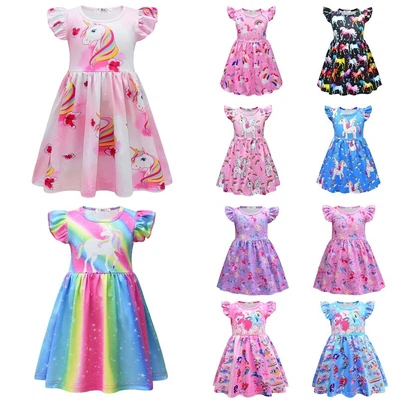 $22.59 • Buy Unicorn Pony Girls Princess Dress Birthday Party Tutu Skirt Summer Sundress