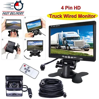 Car Reversing Parking Camera 4Pin + 7  LCD Monitor Truck Bus Van Rear View Kit • £41.95