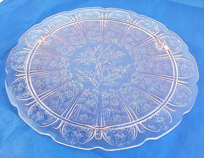 Cake Plate Pink Depression Glass Cherry Blossom Etched Three-toed Platter • $39.77