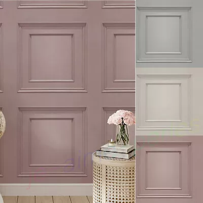 3D Effect Wood Panels Pink Wallpaper Feature Wall Living Room Decor Cream/Grey • £6.99