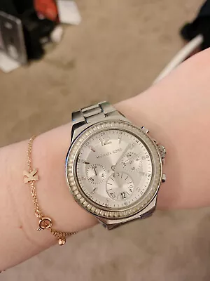 Michael Kors Watch Women Silver Baguette Stone-embellished Bezel • $69