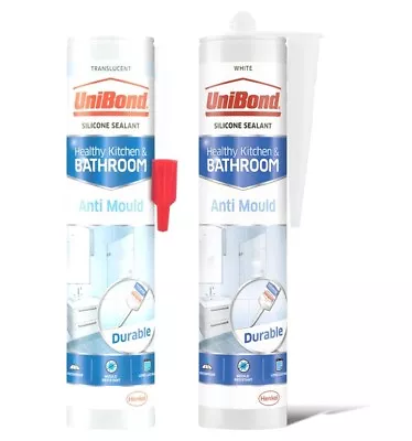 Unibond Silicone Anti Mould Sanitary Kitchen& Bathroom TranslucentWhite Sealant • £10.25