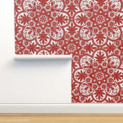 £11.86 • Buy Peel-and-Stick Removable Wallpaper Tile Indian Red Christmas Adrianople Holiday