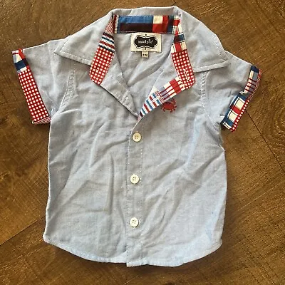 Mud Pie 6 9 Months NWOT Chambray Blue Crab Nautical Button Up Collared Shirt • $11