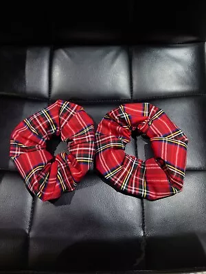 Large 2pc TARTAN SET Hair Scrunchies Bobble Gifts Handmade UK Elastic • £2.49