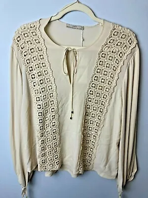 LOT OF 12 Zara Embroidered Beige Bell Sleeve Top Blouse Boho M RESELLER LOT • $29.99