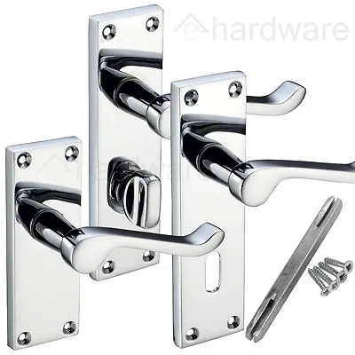 Chrome Internal Door Handles Sets - Lock Latch Bathroom - Polished Chrome • £7.99