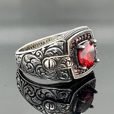 Men Handmade Ruby Stone Silver Ring Red Stone Garnet Ring • $75