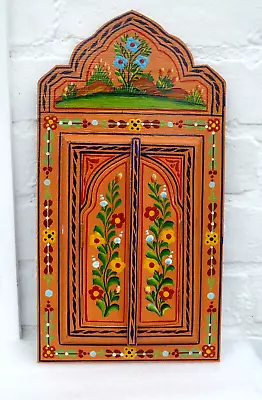 Beautifully Hand Painted Mirror With Doors 40 Cm X 21 Cm Orange  Made In Morocco • £16.99