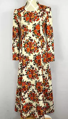 Vintage 60s 70s Floral Maxi Dress Gown Size Medium Long Sleeve Stretch • $59.99