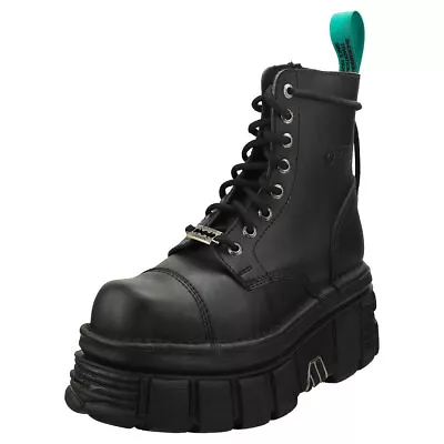 New Rock Combat Vegan Unisex Black Platform Boots - 7.5 UK • £156.49