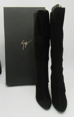 $170 • Buy Giuseppe Zanotti Black Suede Pointed Toe Slip-On Knee High Stiletto Boot Sz 38