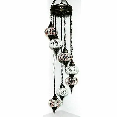 £229.95 • Buy 7 Large Globes - Turkish Moroccan Glass Mosaic Hanging Ceiling Chandelier Lamp