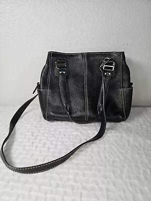 Vintage Black Fossil Pebbled Leather Crossbody Handbag Satchel Purse • $27.99