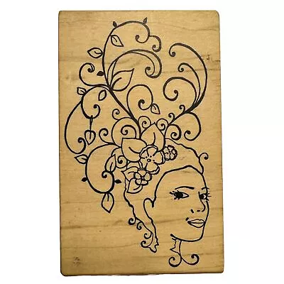 Magenta Woman Flowering Vines Hair Rubber Stamp Wood Mount 22036-N • $8.50