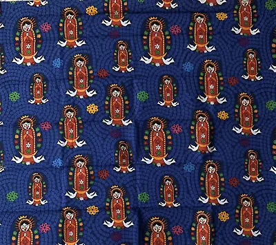 RPX80 RARE OUR LADY OF GUADALUPE Mary Mexico Folk Art Cotton Quilt Fabric 19x21  • $9.97