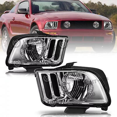 For 2005 2006 2007 2008 2009 Ford Mustang Chrome Headlights Headlamps L+R Set • $50.66