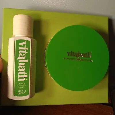 Vintage Vitabath Spring Green Gift Set -- Shower Gel & Dusting Powder 1980 • $9