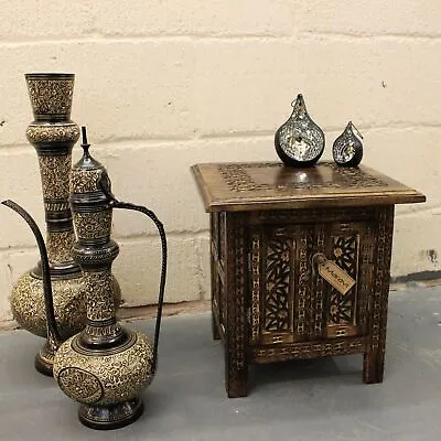 £139.99 • Buy Lama Dal Small Square Side Table Moroccan Style Carving Storage Compartment Home