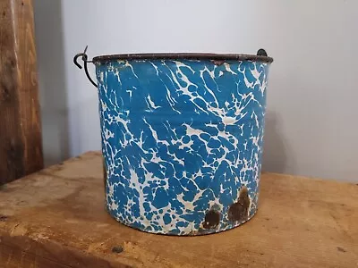 Antique Blue Enamelware/Graniteware Milk Bucket With Handle • $14