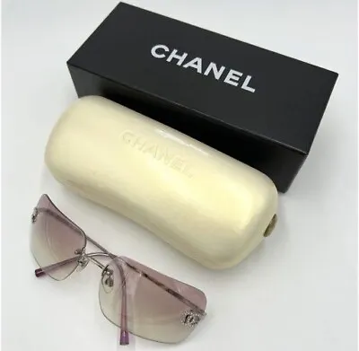 CHANEL  4017-D Rhinestone Sunglasses Rimless Pink Gradient Vintage Rate A • $450