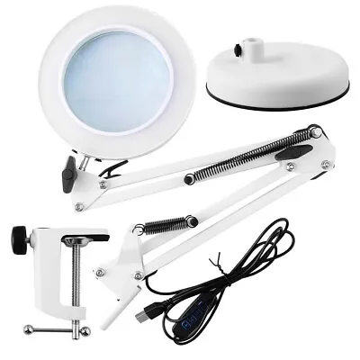 10X LED Magnifier Glass Desk Lamp With Light Stand Clamp Beauty Magnifying Lamp • £17.59