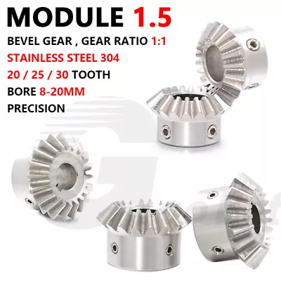 Bevel Gear Stainless Steel Module 1.5 90° 1:1 Pairing 20/25/30 Tooth Miter Gear • $18.09