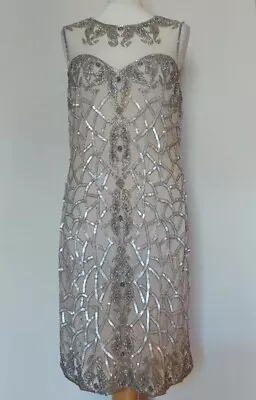 MISS SELFRIDGE NUDE EMBELLISHED 20’s STYLE  HEAVILY BEADED DRESS SLEEVELESS 12 • £15