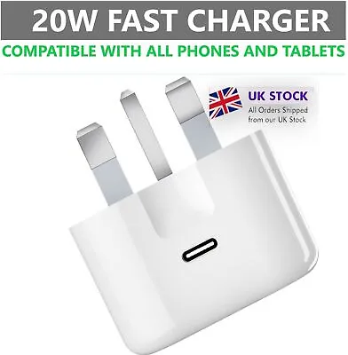 For IPhone 15 14 13 12 11 Pro Max X Fast 20W USB-C PD Plug Charger Adapter Cable • £2.49