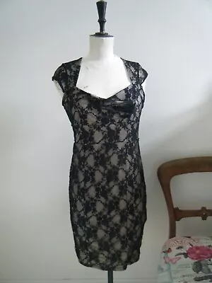 £12 • Buy Jane Norman Black Nude Stretchy Lace Pencil Wiggle Bodycon Dress Size  12 14